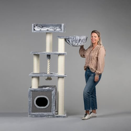 Arbre a Chat XXL geant Cat Relax Gris Clair Maine Coon griffoir Arbres pour Grand Gros Chats Solide à Grande Taille Original Design Moderne de Luxe Adulte