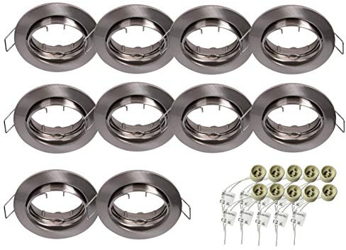 lighteu®, 10x Aluminium Einbaurahmen Nickel/Einbaustrahler LED/Halogen, schwenkbar, inkl. 10x GU10 Fassung