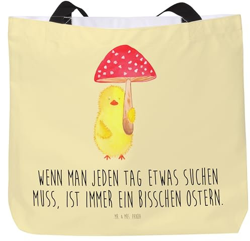 Mr. & Mrs. Panda Shopper Küken Fliegenpilz - Geschenk, XXL Tasche, Tüte, Schultasche, Ostergrüße, Stofftasche, Glückspilz, Ausflug, Schultertasche, Ostern, Frohe