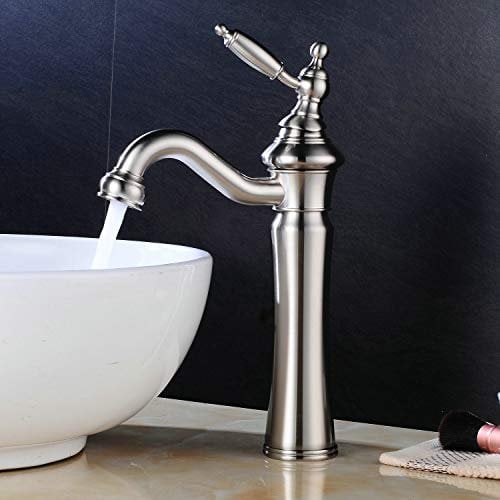 Waschtischarmaturen Bad Waschbecken Wasserhahn Hohe Körper Einhand Einlochmontage Messing gebürstetes Nickel Leekayer,LK6301NHg