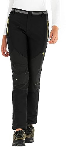 BenBoy Damen Wanderhose Wasserdicht Softshellhose Outdoorhose Winddicht Warm Gefüttert Winter Skihose Snowboardhose Trekkinghose,Schwarz Gelb,S