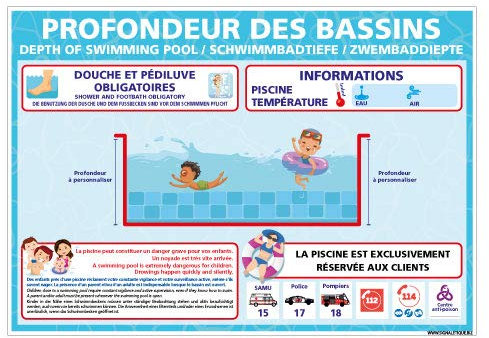 Panneau Profondeur Des Bassins Plats Personnalisable - Dimensions 210x150 mm - Aluminium 2 mm - Protection Anti-UV