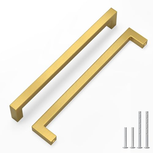 LONTAN 30 Pack Gold Kitchen Door Handles 224mm Square Brushed Brass Cabinet Handles Wardobe Bathroom Stainless Steel Kitchen Cupboard Door Handware