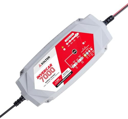 INVERCAR 7000 Intelligentes Ladegerät mit 8 Stufen, 12/24 V, 7/3,5 A, für Blei-Säure, AGM, Gel und Li-Ion, mit automatischem Ladespeicher