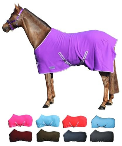 netproshop Basic Pferde Abschwitzdecke mit Kreuzbegurtung Fleece Qualität Gr. 105-155, Groesse:105, Farbe:Lila