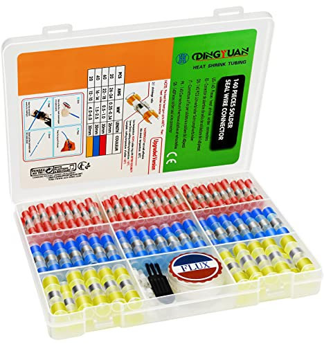 DINGYUAN 140PCS Connecteurs de Fil à Souder avec Pâte à Souder, Manchons Thermorétractables Cosses Electriques à Basse Fusion & Sans Plomb, Raccords Étanches pour Marine, Automobile, Remorque, Bateau