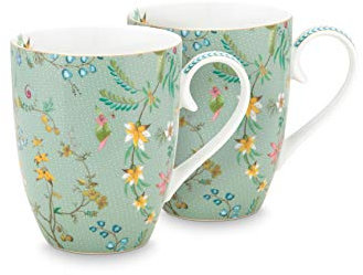 Pip Studio Jolie Flowers Blue Becher mit Henkel Gross Set2