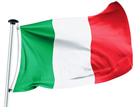 FLAGLY bandiera Italia 100 x 150 cm -160g/m² peso del tessuto - tessuto per bandiera navale fatto a mano, robusto e resistente alle intemperie con occhielli (100 x 150 cm, Italia)