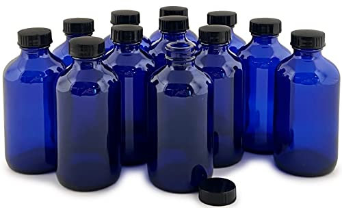 Vivaplex, 12 bottiglie in vetro blu cobalto da 226,8 g, con coperchio