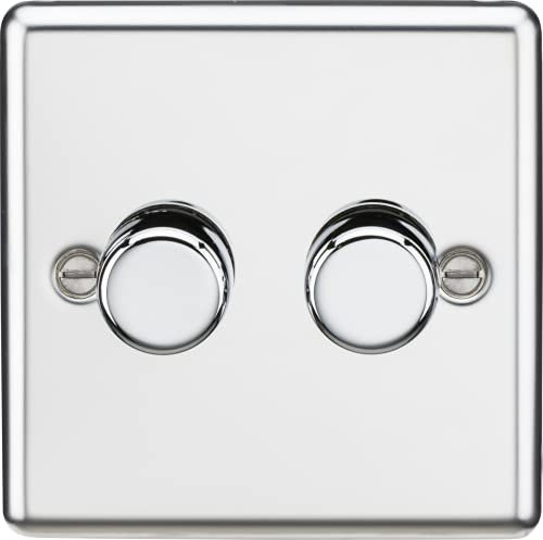 Trailing Edge Dimmer Switch Dimmable LED Light Push Button On Off Rotary 5W 150W 2 Way Rounded Edge Design (Polished Chrome - 2G)