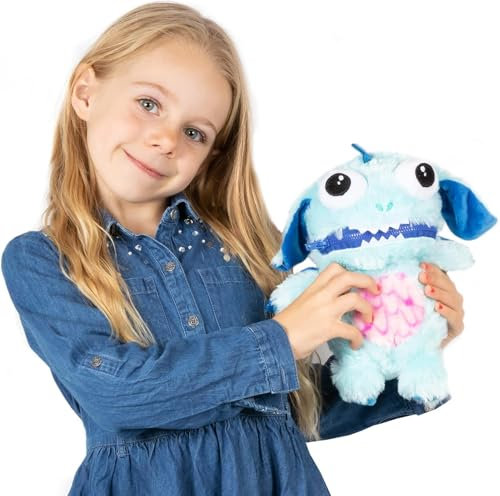 Worry Yummy Monster Kinder Plüschtier – 28 cm weiches Kuscheltier für Kinder – Jungen & Mädchen Angst, Stress & Angst reduzierender Schlafbegleiter – Blau 'Marvin'
