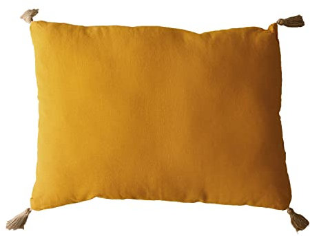 Enjoy Home Kissen mit 4 Quasten, Jute, Maße: 50 x 70 cm, Baumwolle, Oeko-Tex-Zertifiziert, Handwäsche, ideal für die Farbgebung auf Ihre Sofas, Panama-Kollektion, senffarben