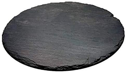 Tradineur - Plato de Pizarra Redondo, Bandeja para hosteleria, servicio y degustación, Canto rústico, Tabla de Piedra Natural para Servir Aperitivos - Ø 25 cm