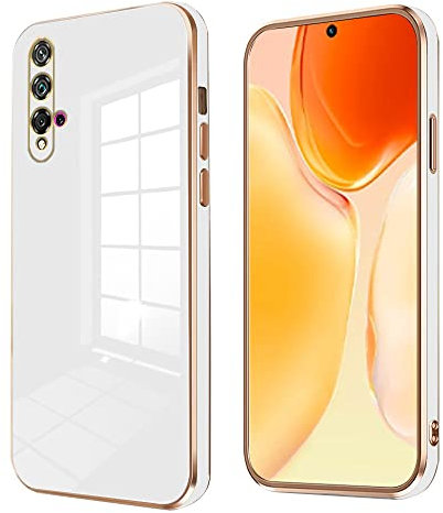 Compatible con Funda Huawei Nova 5T Silicona TPU Gold Plated Protección 360 Grados Carcasa Huawei Nova 5T Antigolpes y Anti-Arañazos Case Thin (Huawei Nova 5T, Blanco)