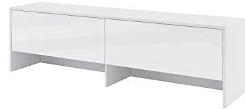 MEBLINI Hängeschrank für Horizontal Schrankbett Bed Concept - Wandschrank mit Ablagen, Fächern und Teleskopen - Wandregal - BC-09 für 140x200 Horizontal - Weiß/Weiß Hochglanz