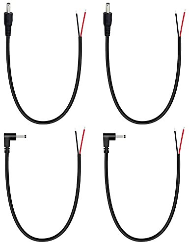 KSOPUERT 4 Stück DC-Pigtail-Kabelstecker,Ersatz 3,5 mmx1,35 mm, 90 Grad,rechtwinklig und gerader DC-Stecker,Buchse auf blanken Draht,Pigtail-Stromkabel
