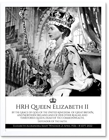 Artery8 HRH Queen Elizabeth II Coronation Portrait Commemorative Art Print Framed Poster Wall Decor 12x16 inch