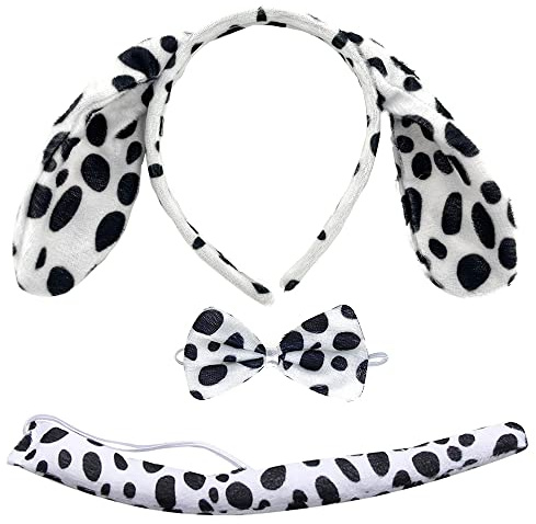 Lot de 3 serre-têtes avec oreilles de nœud papillon et queue pour filles et femmes Motif chien dalmates