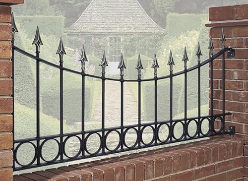 Burbage Iron Craft Balmoral Premium Spear Top Railing Panel Shaped w/Rings Fits Opening -Steel - Fits Gap 1830 mm x 735 mm High - Electro Galv.