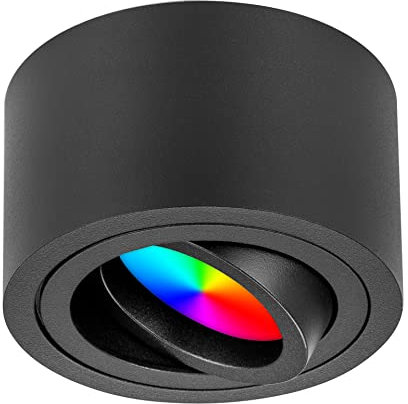 TEVEA LED Smart Flach Aufbauspot | 5W 230V RGBW Dimmbar | LED Modul austauschbar | Aufbauleuchte Farblicht Partyleuchte (Schwarz)