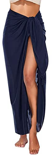 RITOSTA Strandkleid Damen Strand Sarong Pareo Tuch Lang mit Quaste Wickelrock Strandtuch Strandtunika Strandkleider Sommer Strandponcho Badeanzug Bikini Cover Up Strandurlaub(Marine,Einheitsgröße)