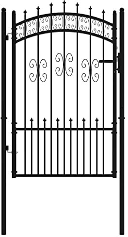 Tidyard Zauntor Hoftür mit Speerspitzen Gartentor Gartenpforte Tor Hoftor Flügeltor Gartentür Zauntür Industrietor Pforte Gartenzaun Tor Tür Pforte Stahltor Pfostenhöhe: 192 cm Schwarz