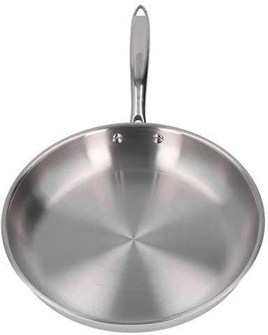 Stainless Steel Frying Pan, Frying Skillet Ergonomic Handle Even Heating Widely Used Thickened Uncoated Stainless Steel for Searing (30cm)
