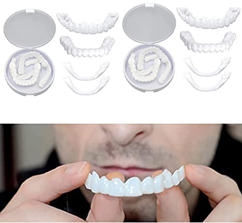 2 Paires Dentier,Dentier Provisoire,Fausse Dent,Dent Provisoire,Facettes Instantanées Dents pour Hommes Femmes Mauvaise Alternative De Blanchiment Des Dents.