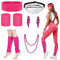 YOUYIKE 90er 80er Jahre Outfit Damen Rosa Set, Gürteltasche, Neon Stirnband, Ohrring, Halskette, Handschuhe, 80er jahre accessoires Neon Thema Party 80er Jahre Karneval Kostüm Damen Frauen Mädchen