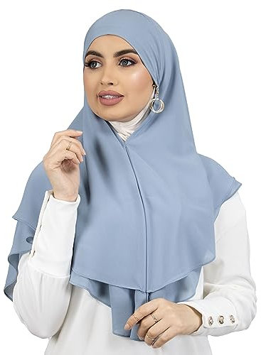 LAMISHIJAB® Hijab Slip Hijab Khimar Effekt 2 Schleier zum Binden ohne Nadeln für Frauen Musumane Segeln HE600, himmelblau, One size