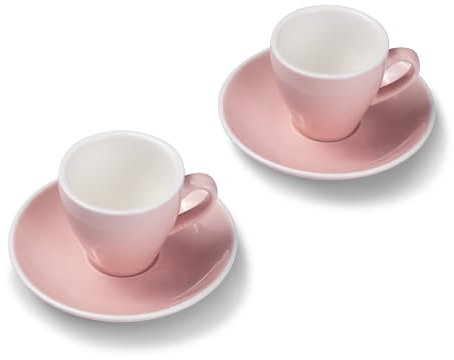 Terra Home 2er Espresso-Tassen Set - Rosa, 90 ml, Glossy, Porzellan, Dickwandig, Spülmaschinenfest, italienisches Design - Kaffee-Tassen Set mit Untertassen