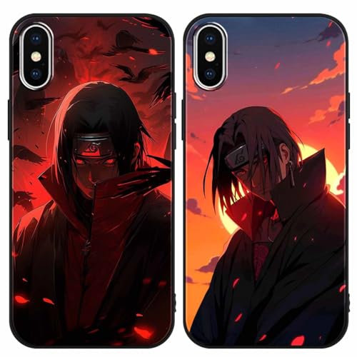 PBNDJVG 2 Stück Handyhülle für Apple iPhone X/XS Hülle 5.8 Zoll Anime Uchiha Itachi Sasuke Manga Muster Design Junge Case All Inklusiv Linsen Schutzhülle TPU Silikon Weich Ultra Dünn Cover, 07