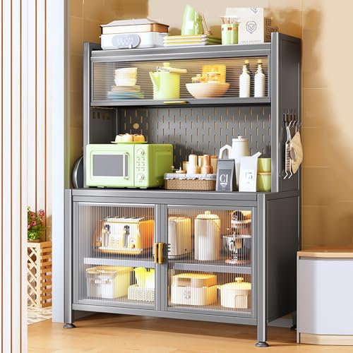 Cxlly BäCkerregal FüR Die KüChe, Kaffeebar Mit Stauraum Auf 5 Ebenen, MikrowellenstäNder Mit KlapptüR, KüChenschrank FüR GewüRze, TöPfe Und Pfannen (Size : 80cm/32)