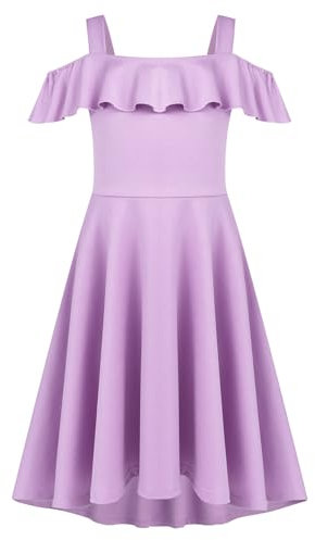 Arshiner Abito per Ragazze Estivo Abiti per Bambini Senza Spalle Bellissimo Vestito da Sera A Pieghe Tinta Unita Principessa Festivo Viola 10-11 Anni