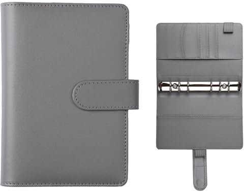 Raccoglitore ad 6 Anelli, Raccoglitore Notebook A6, A6 Binder, Porta Documenti in Pelle PU, Può Essere Utilizzata Come Copertina di Quaderni da Ufficio, Diari di Viaggio e Promemoria, Grigio