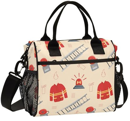 Caihoyu Firefighter Fire Siren Ladder Fireman Jacket Fire Alarm Lunch Box for Girls with Shoulder Strap Lunch Sack for Woman University