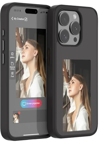 symboly für iPhone 13 Pro Max Handyhülle mit Display, NFC Eternal Ink Handyhülle E Ink Hülle mit Anzeige, DIY Anpassbare Bilder, 3,5 Zoll Bild auf Handyhülle Anzeigen(Schwarz, iPhone 13 Pro Max)
