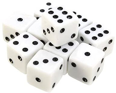 Liummrcy Dadi Bianchi da 100 Pezzi da 8 mm con Punti Neri cubi di Gioco a Sei Lati, Dadi di Gioco Standard
