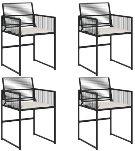 vidaXL Gartenstühle mit Kissen 4 STK. Schwarz Poly Rattan, Gartensessel, Sessel, Terrassenstuhl, Garten Sessel, Outdoor Sessel, Terrassensessel