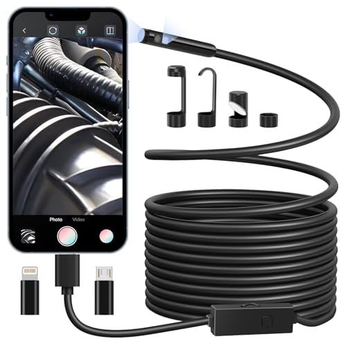 Dual EndoskopKamera mit Licht, 1080P HD Inspektionskamera mit 8 Adjustable LED Lights, 5 Meters Semi-Rigid Cable Ip67 Waterproof Endoskopkamera Handy für Android and ios, iPhone, ipad, Samsung