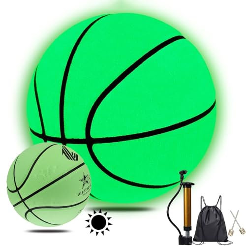 Yuanjkacenys Basketball leuchtet im Dunkeln, personalisiertes, leuchtendes Leder, grünes leuchtendes Basketball, Geschenk für Jungen, Mädchen, Männer, Frauen, Indoor-Outdoor, Nacht-Basketballspiel