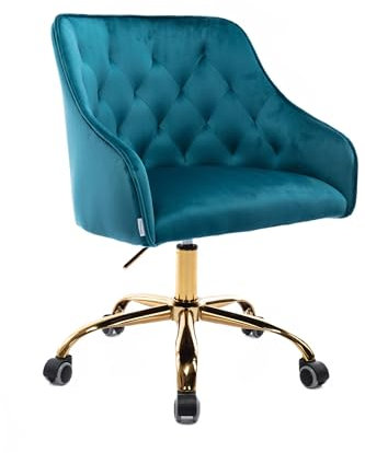 FLEPYHB Chaise de Bureau à Domicile, Chaise de Bureau Moderne pivotante à 360° avec Pieds dorés – Chaise d'ordinateur Ergonomique réglable pour Salon ou Chambre à Coucher – Chaise de Coiffeuse confo