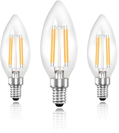 Wenscha E14 LED kerzen Glühbirne C35 4W 2700K warmweiss Klarglas Filamentoptik lampen Nicht dimmbar 3er-Set Kronleuchter Kerzenlampe Vintage Design Café-Deko Hotel Beleuchtung Wohnzimmer leuchtmittel