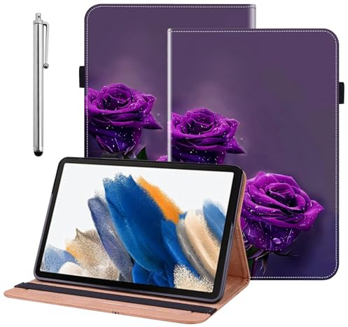 BOLELAW Case for Samsung Galaxy Tab A9 Plus 11 inch 2023 (SM-X210/X215/X216/X218) with [Card Slot] [Stand Function] Leather Folio Flip Tablet Case, Purple Rose