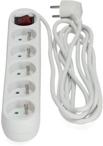 Kobi Linea VERLÄNGERUNGSKABEL 5-Steckdosenleiste Länge 3 Meter weiß mit Erdung und EIN/Aus-Schalter (5-Steckdosenleiste, 3 m)