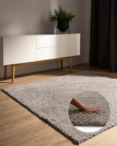 benuta Basic Hochflorteppich Teppich Wohnzimmer Sohari - Hellgrau 160x160 cm - Minimalistischer Look - Weich & Waschbar - Für Schlafzimmer, Flur oder Esszimmer - Geeignet für Fußbodenheizung