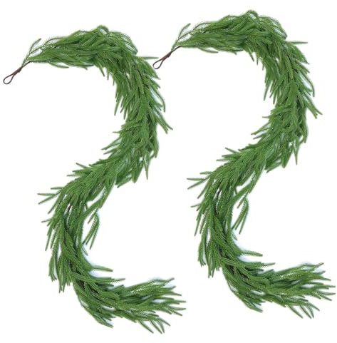2 Stück Weihnachtsgirlande 1.8M Künstliche Norfolk Pine Girlande Weihnachten aus PVC Weihnachten Deko für Innen Kamin Treppe Wand Tür Außen Aussen Balkon