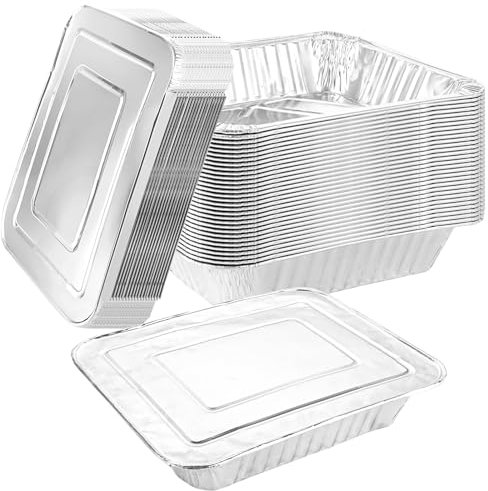 SENENQU 30PZ Bandejas Aluminio Desechables Grandes 3500ml con Tapa - Bandejas Desechables Aluminio Cuadradas para Horno, Asar, Vocinar - 320x260x60MM