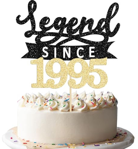 Ephlyn 1Pc Legend Since 1995 Cake Topper Glitter Thirty Happy 30th Birthday Cake Pick Hello 30 Cheers to 30 Years Cake Decoration for 30th Birthday Anniversary Party Decorations Supplies Black Gold