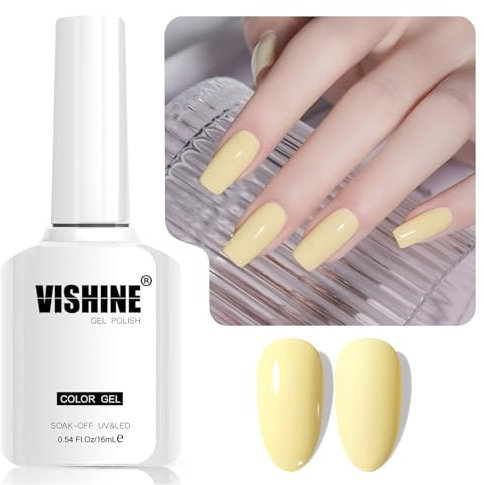Vishine Gelber Nagellack, semi-permanent, 1 Stück 16 ml, Soak-Off-Gel, UV, LED, für DIY Nail Art & Home Manicure, Farbe L328 Soft Yellow
